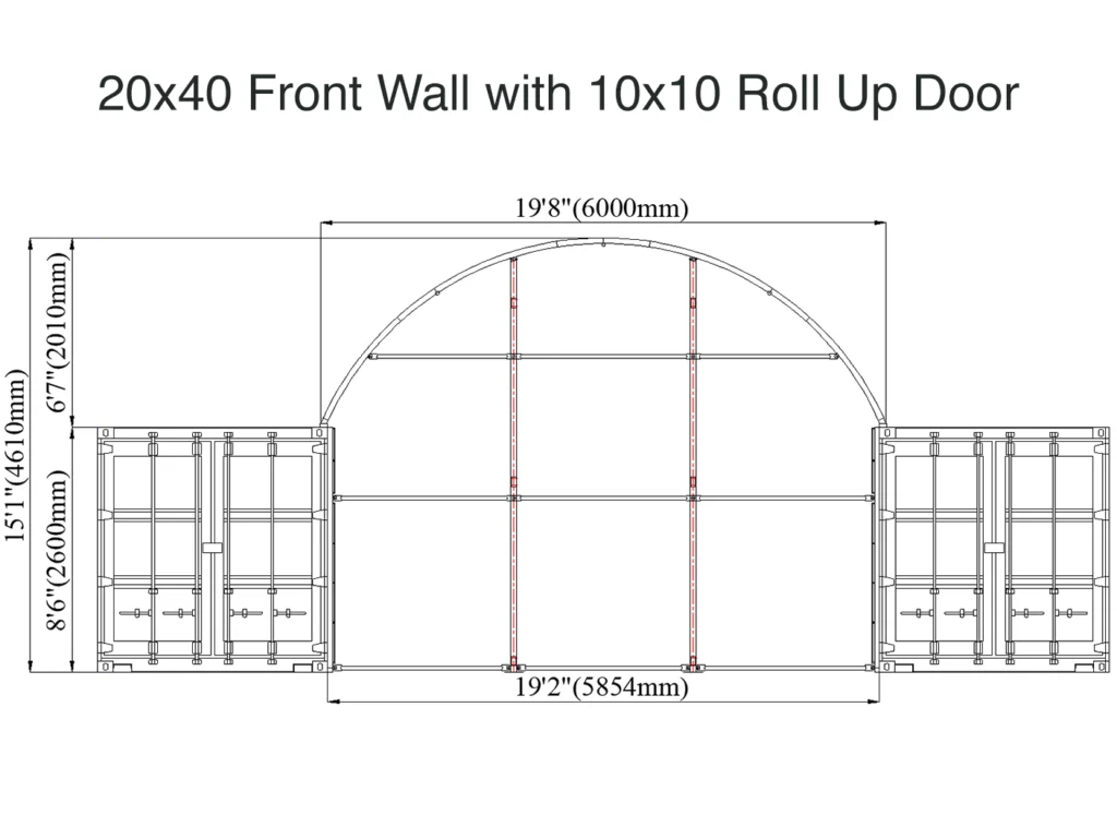 20x40 Front Wall with 10x10 Roll Up Door Container Tent