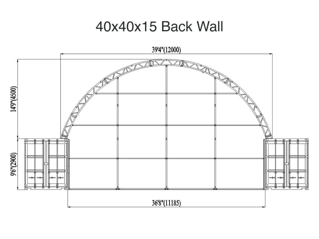 40x40x15 Back Wall Container Tent In Hawaii